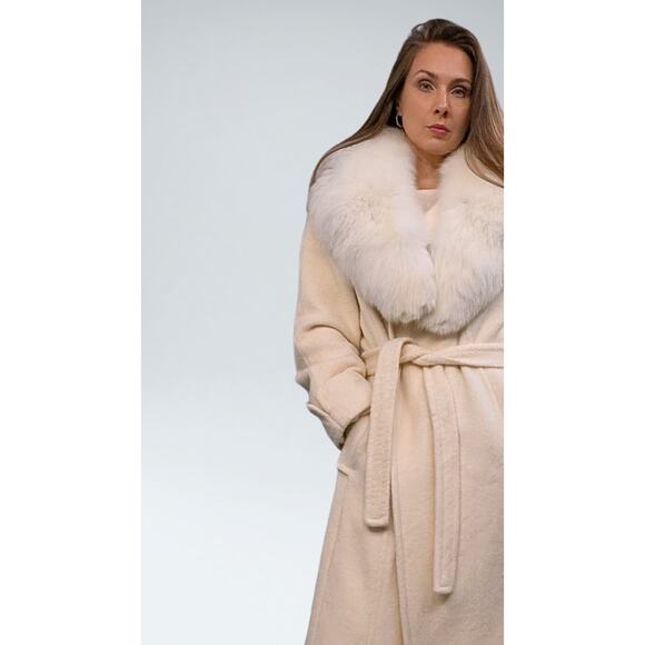 Vintage Windermere Cream 100% Wool Coat, Genuine Fox Collar - Picture 7 of 10